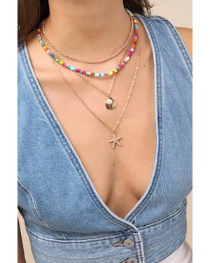 Lulus Kova Layered Beaded Charm Necklace - Blue