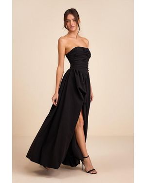 Lulus Marilou Strapless Ruched Lace-Up Maxi Dress in Green | Lyst