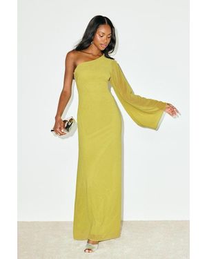 Lulus Elizabeth Lime One-Shoulder Bell Sleeve Maxi Dress - Yellow