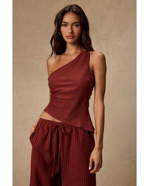 Lulus Ives Pinstriped Asymmetrical Top - Red