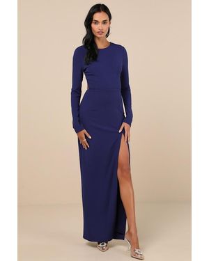 Lulus Flawless Esteem Long Sleeve Cutout Column Maxi Dress - Blue