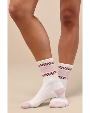 Vans Checker And Rose Flag Crew Socks - Pink