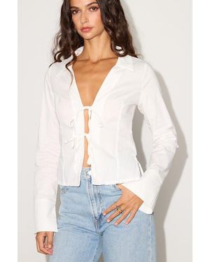 Lulus Auclair Poplin Tie-Front Collared Long Sleeve Top - White