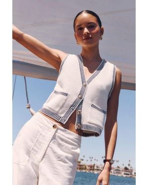 Lush Rennie Striped Button-Front Jumper Top - White