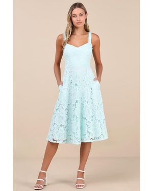 Lulus Divine Beauty Lace Midi Dress With Pockets - Blue