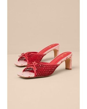 Lulus Winola Gingham High Heel Slide Sandals - Brown