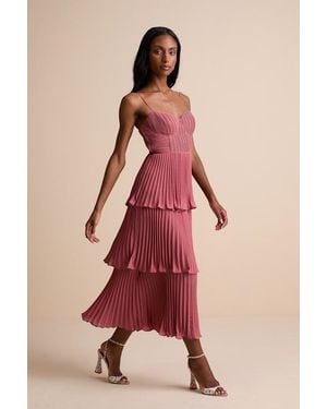 Lulus Cascading Crush Rusty Rose Tiered Bustier Midi Dress