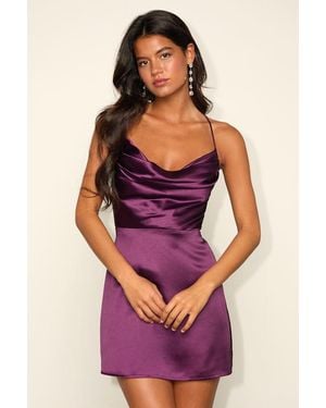 Lulus Luxe Reputation Satin Sleeveless Cowl Neck Mini Dress - Purple