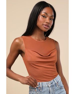Lulus Corrine Mesh Cowl Tank Top - Orange