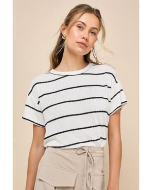 Lulus Laid-Back Perfection Striped Knit Short Sleeve Top - Brown