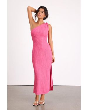 Lulus Aristea Textured One-Shoulder Midi Dress - Pink