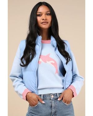 Lulus Warm Aesthetic Mock Neck Puffer Vest - Blue