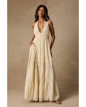 Lulus Annie Cream Halter Tiered Cotton Maxi Dress - Natural