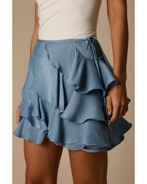 Lulus Lois Lurex Ruffled Mini Skirt - Blue