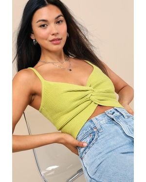 Lulus Melika Lime Ribbed Knotted Crop Tank Top - Green
