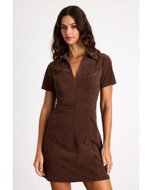 Lulus Go-Getter Girl Corduroy Mini Dress With Pockets - Brown