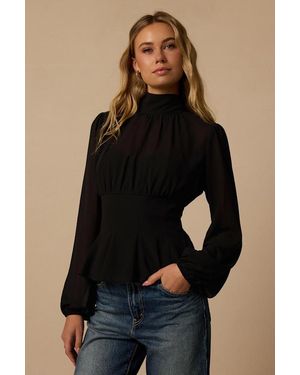 Lulus Mimi Long Sleeve Peplum Top - Black
