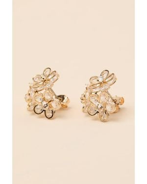 Lulus Baxley Rhinestone Flower Stud Earrings - Natural