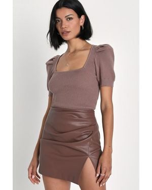 Lulus Standout Sweetie Ruched Vegan Leather Mini Skirt - Brown