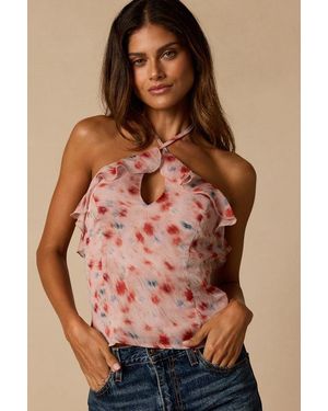 Lulus Odia Blush Abstract Ruffled Tank Top - Brown