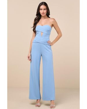 Lulus Natasha Strapless Pleated Jumpsuit - Blue