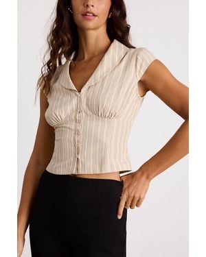 Lulus Alexis Striped Collared Button-Up Top - Natural