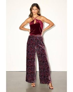 Lulus Hara Multi Floral Velvet Wide-Leg Pants - Red