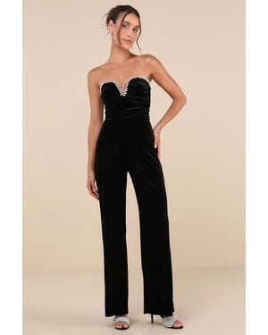 Lulus Fabulous Instinct Velvet Pearl Strapless Jumpsuit - Black