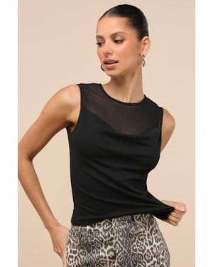 Lulus Corrine Mesh Cowl Tank Top - Black