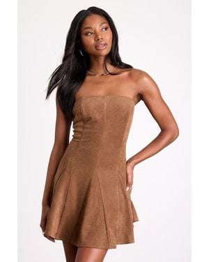 Lulus Andrada Suede Strapless Mini Dress - Brown