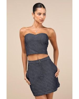 Lulus Carefree Fantasy Tweed High-Rise Mini Skirt - Blue