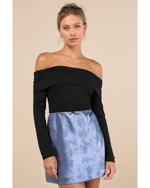 Lulus Darling Moves Satin Jacquard Mini Skirt - Blue