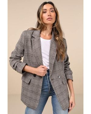 Lulus Seasoned Chicness Plaid Tweed Oversized Blazer - Black