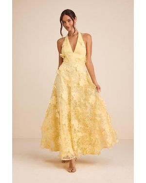 Lulus Kennia 3D Floral Embroidered Halter Maxi Dress - Green