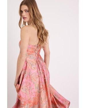 Lulus Lexis Multi Boho Print Lace-Up Midi Dress - Pink
