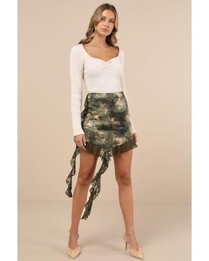 Lulus Notable Charisma Floral Satin Lace Tendril Mini Skirt - Natural