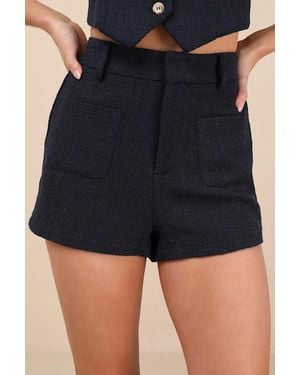 Lulus Looking Posh Tweed High Rise Shorts - Blue