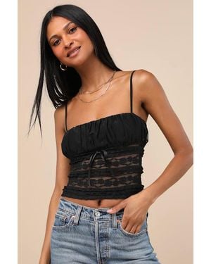 Lulus Malvina Mesh Sheer Lace Cami Top - Black
