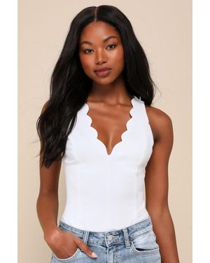 Lulus Admired Poise Scalloped V-Neckline Sleeveless Bodysuit - White