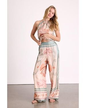 Lulus Dreya Multi Boho Print Satin Wide-Leg Trousers - Blue
