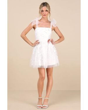 Lulus Classic Romance 3D Floral Applique Tie-Strap Mini Dress - Natural