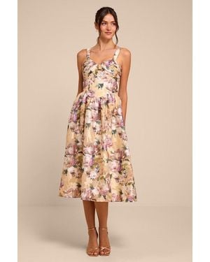 Lulus Kathani Floral Jacquard Bustier Midi Dress - Natural