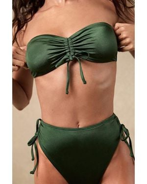 Lulus Keola Shiny Drawstring Bandeau Bikini Top - Green