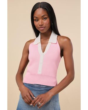 Lulus Ameliah Collared Jumper Tank Top - Pink