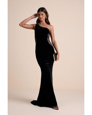 Lulus Razela Velvet Lace One-Shoulder Maxi Dress - Black