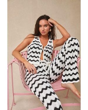 4th & Reckless Anna Ivory And Striped Crochet Swim Cover-Up Trousers - Natural