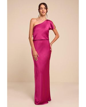 Lulus Tamaya Satin One-Shoulder Maxi Dress - Pink