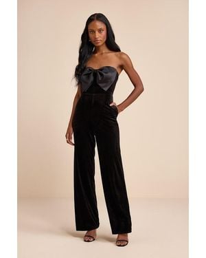 Lulus Prudence Velvet Bow Straight Leg Jumpsuit - Natural