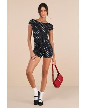 Motel Meredith Polka Dot Cap Sleeve Backless Romper - Black
