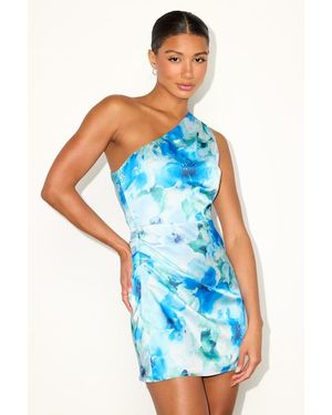 Lulus Love Me Tonight Floral Satin One-Shoulder Mini Dress - Blue
